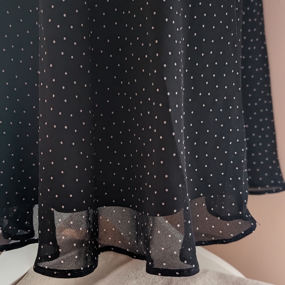 Chaps black polkadot dress wrap style ruffle collar tie sash belt NWT sz 6 - Picture 7 of 15